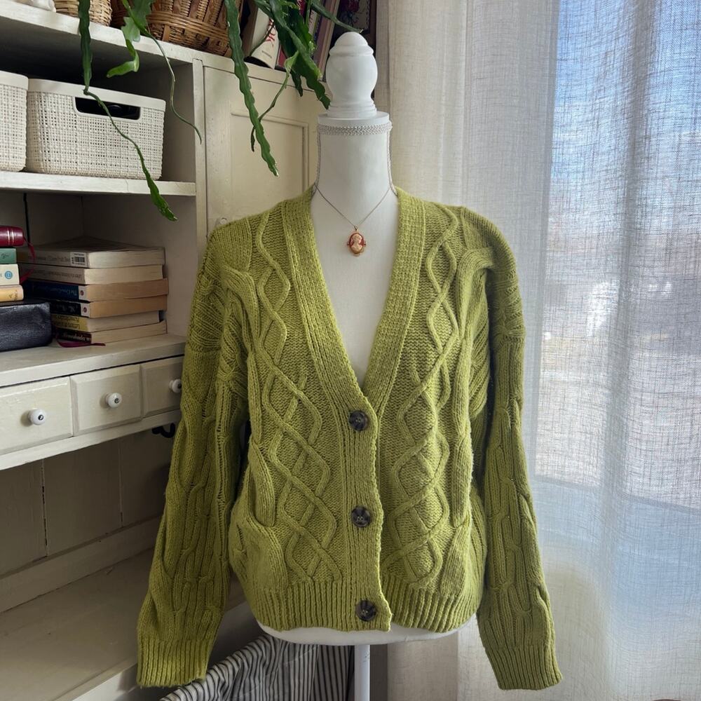 Pink republic green cozy knit Cardigan button front size XL